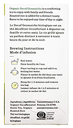 Yamamotoyama Organic Decaf Genmaicha Tea Bag, 18 Ct (Pack Of 6), Decaffeinated