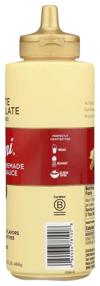Torani White Chocolate Sauce,16.5 Oz Squeeze Bottle (New Packaging)