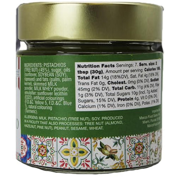 Pistachio Cream enhanced 45% Smooth Sicilian Pistachio Spread 7 oz (200g) Contains 45% Pistachio nuts Sweet Pistachio Butter Product of Italy LOro Del Sud