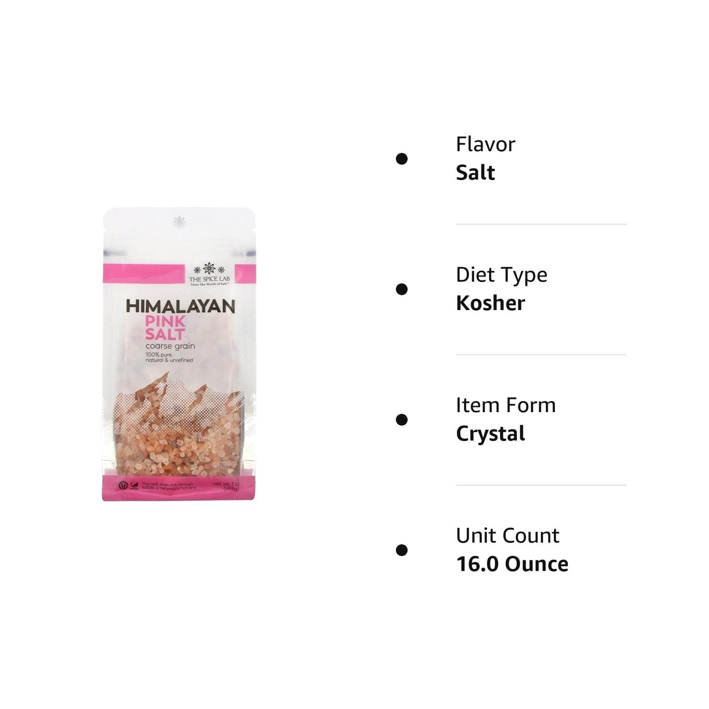 The Spice Lab Himalayan Salt - Coarse 1 Pound - Pink Himalayan Salt is Nutrient and Mineral Dense for Health - Gourmet Pure Crys