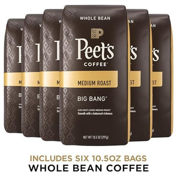 Peet'S Coffee, Medium Roast Whole Bean Coffee - Big Bang 63 Ounces (6 Bags Of 10.5 Ounces)