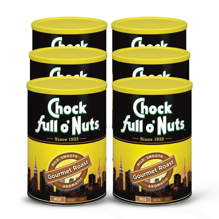 Chock Full O Nuts Gourmet Roast Ground Coffee - Top-Grade Beans In Recyclable Steel Can - Rich Flavor & Aroma Light Roast - Perfect For Drip Pour-Over Percolator - 11 Oz Can Pack Of 6