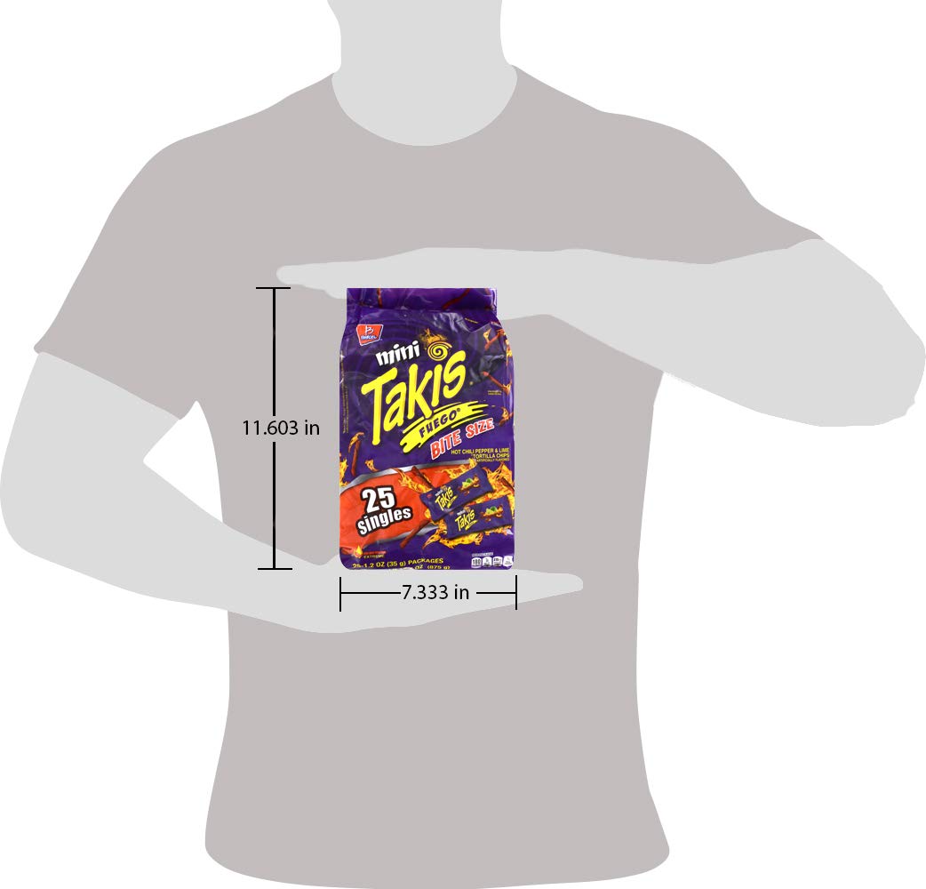 Barcel, Mini Takis, Fuego Rolled Tortilla Snacks, 25 Count (1.2 Ounce Each)