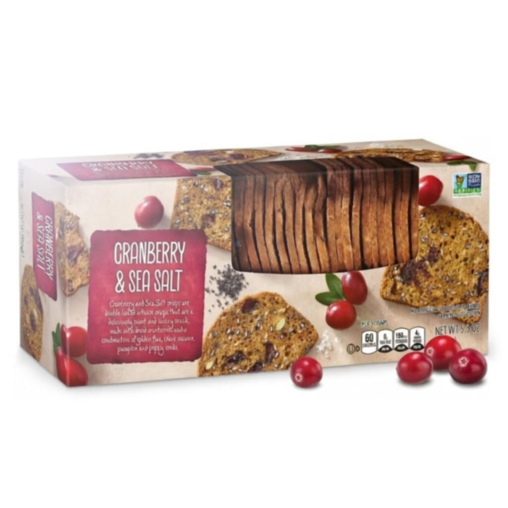 Naturals Artisan Crisps Cranberry & Sea Salt Breakers Double Baked Snack Food For Cheese Meats Spreads & Charcuterie Boards Non-Gmo Kosher No Preservatives Savoritz 5.3Oz Box