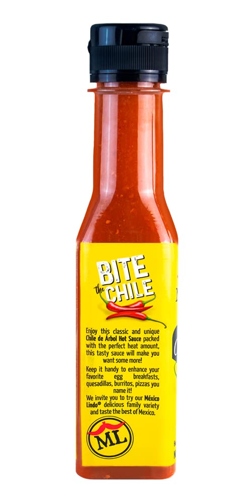 MEXICO LINDO Chile de Arbol Hot Sauce | 12,190 Scoville | 5 Fl Oz Bottles | Pack of 6