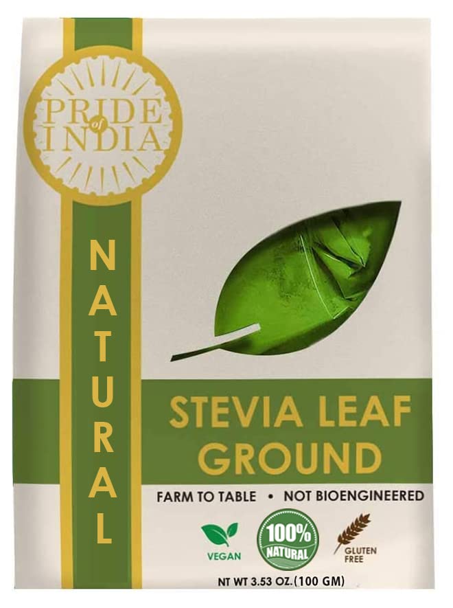 Pride of India - Stevia Leaf Ground - Natural Zero Calorie Sweetener - Sugar-Free - Ideal for Cooking & Beverages - Comes in res