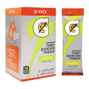 The Gatorade Company Gatorade Thirst Quencher Powder, 1.23Oz Packets, Makes 20 Ounces (Lemon-Lime), 1.23 Ounce (Pack Of 10)