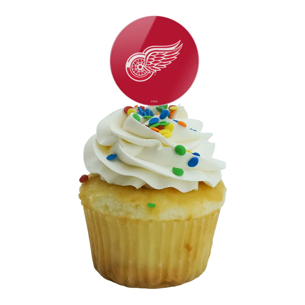 Graphics & More Detroit Red Wings Logo Cupcake Picks Toppers Decoration Set Of 6