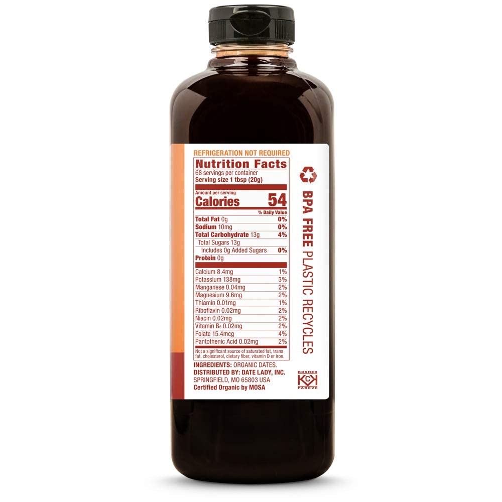 Date Lady Date Syrup 3 lb Squeeze Bottle | 1 ingredient: 100% Organic Dates. Vegan, Paleo, Gluten-free & Kosher | Also Known As