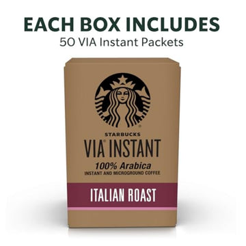 Starbucks VIA Instant Coffee, Dark Roast Italian Roast, 100% Arabica, 50 Packets (0.11 Ounce Each)