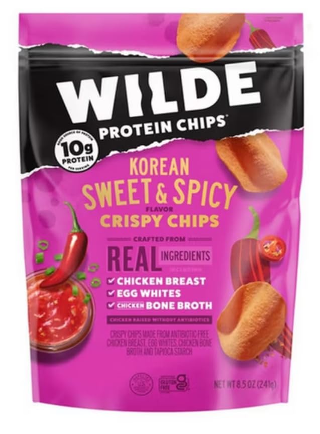 Wilde Protein Korean Sweet & Spicy Flavor Crispy Chips, 8.5oz Bag - 10g Protein per Serving, Made with Real Chicken & Egg Whites