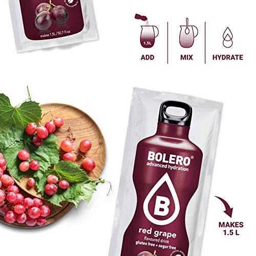 Bolero- Sugar Free Drink Mix Packets Red Grape Fruit Flavors | Powdered Flavored Water Packets | 12 Large Sachet On The Go Packets