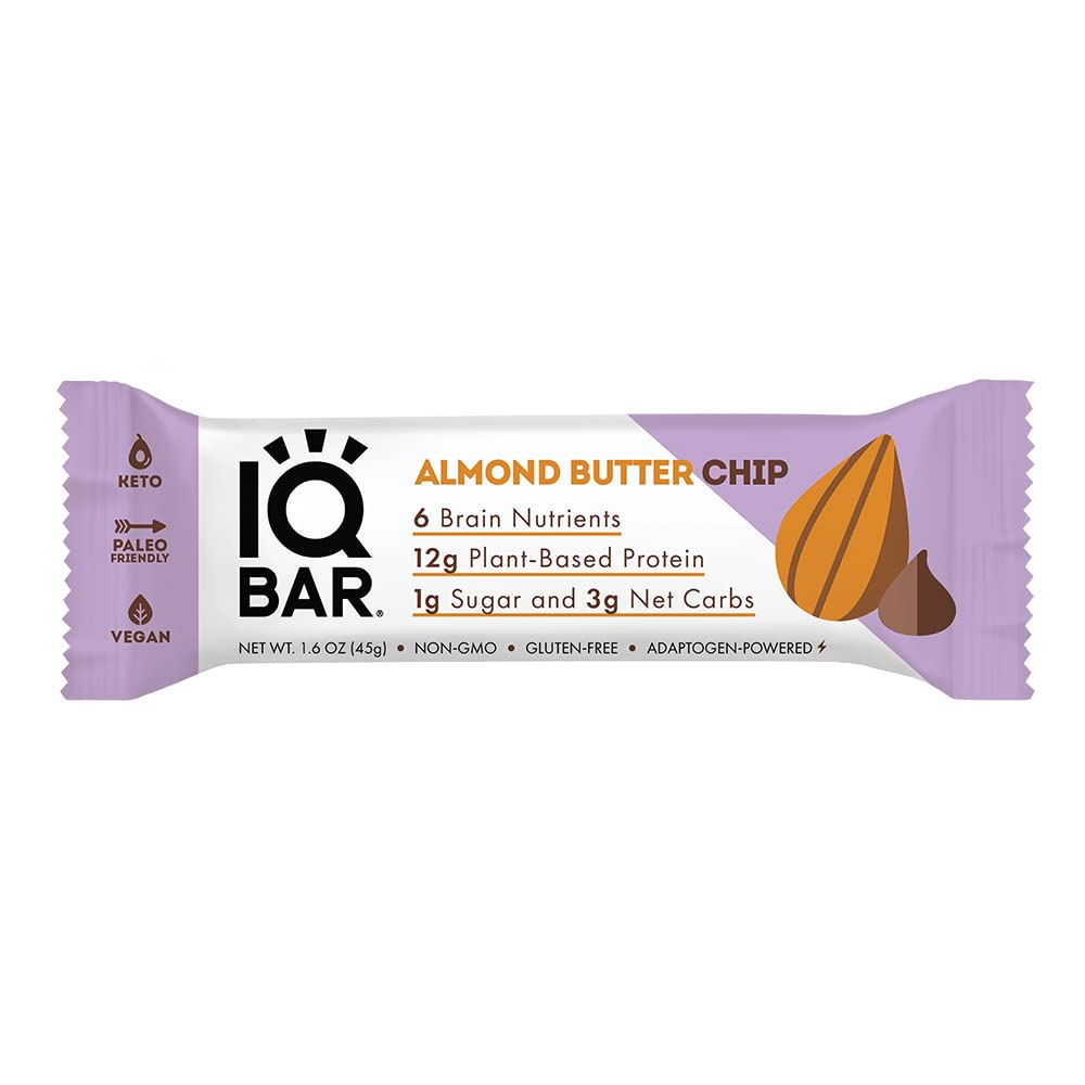 Iqbar Brain And Body Keto Protein Bar - Almond Butter Chip Keto Bar - Energy Bar - Low Carb Protein Bar - High Fiber Vegan Bar A