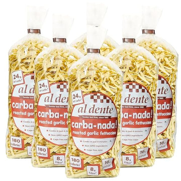 AL DENTE Carba-Nada Roasted Garlic Fettuccine, Lower-Carb Pasta, 16g High Protein, Cage Free Eggs, Non-GMO, 10 Ounce Bags (Pack
