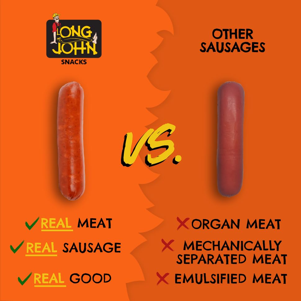 Long John Snacks Blazin Hot Pickled Sausage - Smoked Meat Stick - High Protein, Low Carb, Gluten-Free - 12 Pack