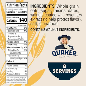 Quaker Instant Oatmeal, Raisin Date & Walnut, 8 Packets