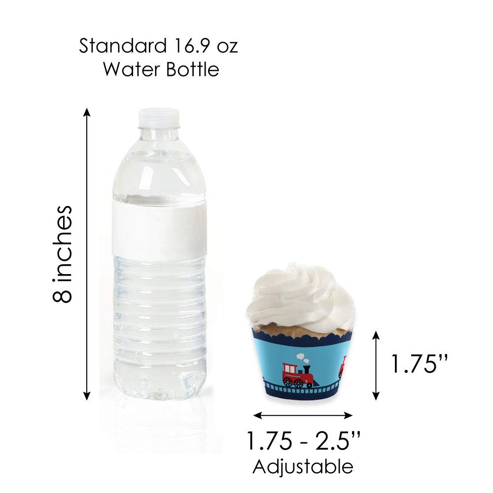 Big Dot of Happiness Cupcake Decoration Kit - Steam Train Birthday Party - Set of 24 - Red, Blue, White - Model BD4068tpk