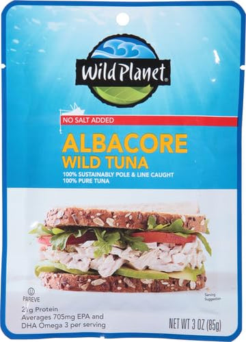Wild t Wild Albacore Tuna No Salt Added Sustainably Wild-Caught Kosher Gluten Free Keto and Paleo 3rd Party Mercury Tested 3 Ounce Pouch (Pack of 1)