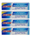 Secure Waterproof Denture Adhesive - Zinc Free - Extra Strong Hold For Upper, Lower Or Partials - 1.4 Oz (Pack Of 4)