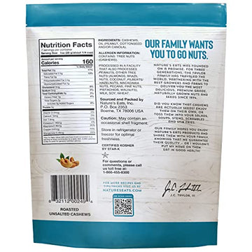 Natures Eats Cashews Roasted No Salt, 7 Oz
