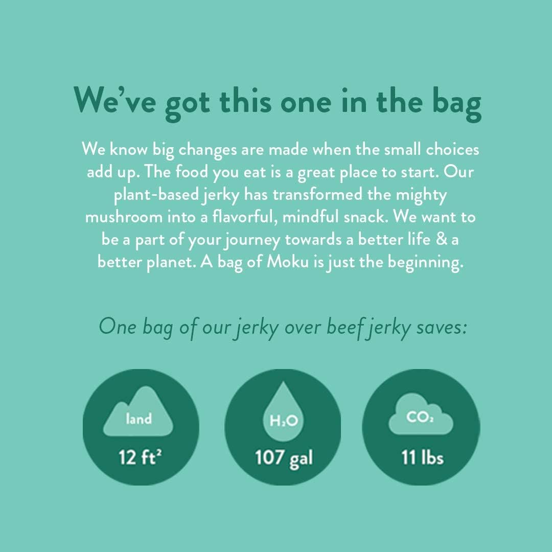 Moku Plant-Based Mushroom Jerky, Original Flavor (3 Pack) Vegan Beef Jerky, Gluten Free, Soy-Free, Non-Gmo Vegan Snacks, Vegan M