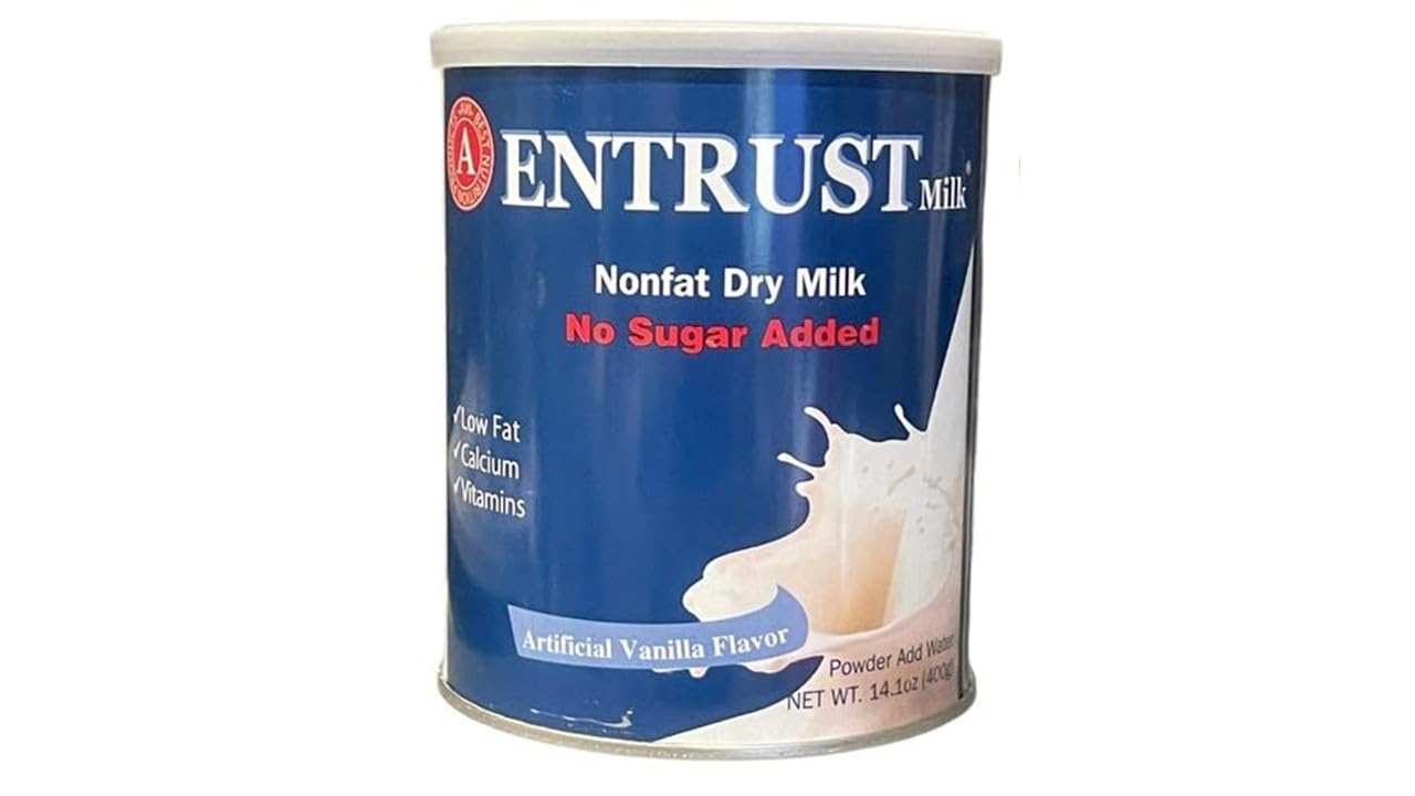 1 Pack - Entrust Milk No Sugar Added Milk Powder - Sua Bot Entrust Khong Duong - 14 Oz per Bottle - Made in USA