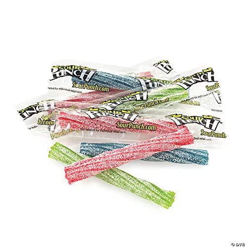 Sour Punch Twists, 3 Inch Individually Wrapped Candy, Bulk, (1 Lb.), Blue Raspberry, Cherry, Strawberry & Apple, Great for Easte