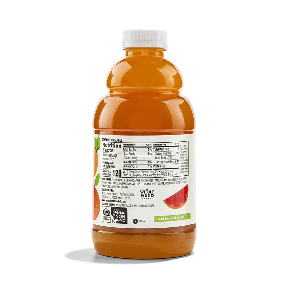 365 By Whole Foods Market, Organic 100% Juice, Flavored Juice Blend From Concentrate, Orange Mango, 32 Fl Oz