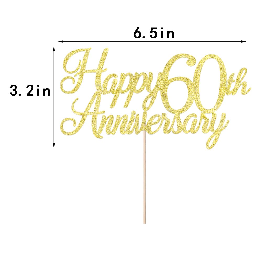 Auteby Happy 60Th Anniversary Cake Topper, Gold Glitter 60Th Birthday/Wedding Anniversary Party Decoration Supplies (60)