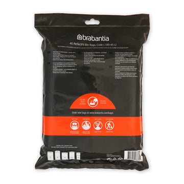 Brabantia Perfectfit Trash Bags (Size L/10.6-12 Gal) Thick Plastic Trash Can Liners With Drawstring Handles (40 Bags)