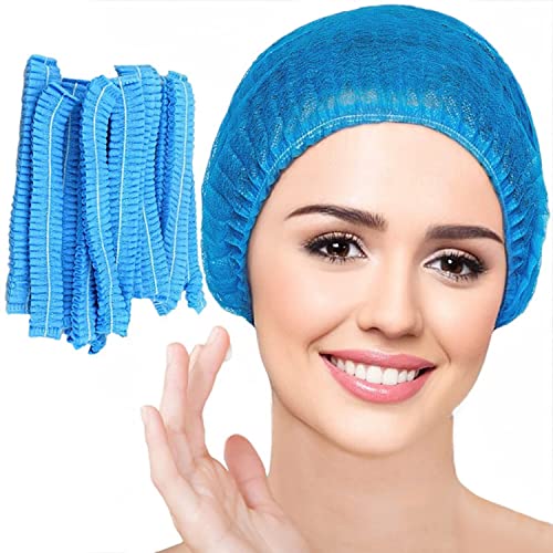200Pcs Blue Disposable Bouffant Caps, 21Inches Hair Net, Elastic Dust Cap For Food Service, Kitchen Hair Head Cover, Health, Tat