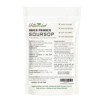 VIETFARMFOOD Soursop Powder 2.47 Oz (70g) - 100% Pure, Sugar-Free Freeze-Dried Extract for Smoothies, Cocktails, and Baking.