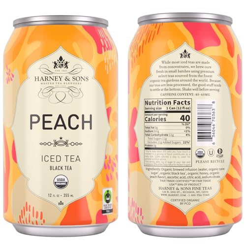 Harney & Sons Organic Peach Iced Tea 12 oz can (Pack of 12)