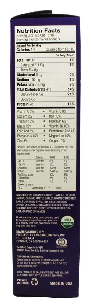Food For Life Baking Co. Cereal - Organic - Ezekiel 4-9 - Sprouted Whole Grain - Cinnamon Raisin - 16 oz - case of 6