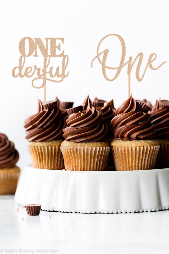 24Pack First Birthday Cupcake Topper - Glitter Rose Gold One Cupcake Picks,1St Birthday Cupcake Decorations Supplies (Rose Gold)
