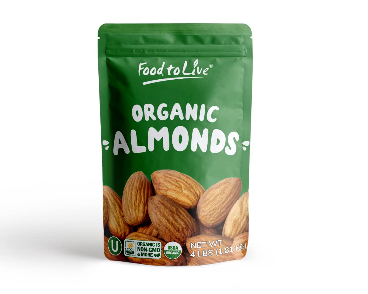 Food to Live - Organic Imported Raw Almonds, 4 Pounds Non-GMO, Whole, Raw, No Shell, Unpasteurized, Unsalted, Vegan, Kosher, Bul