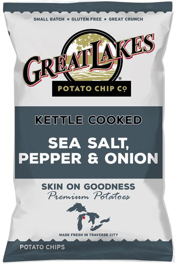 Kettle Cooked Potato Chips By Great Lakes Value Pack Bundled By Superdeals | 1.375 Oz Bag | Sea Salt, Pepper & Onion | Pack Of 1