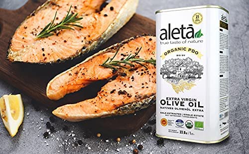 Aleta, Usda Organic Greek Extra Virgin Olive Oil, Eu Certified Single Estate Pdo Greece, 1 Lt (33.8 Oz.) Tin, Kosher Ek, Pack Of