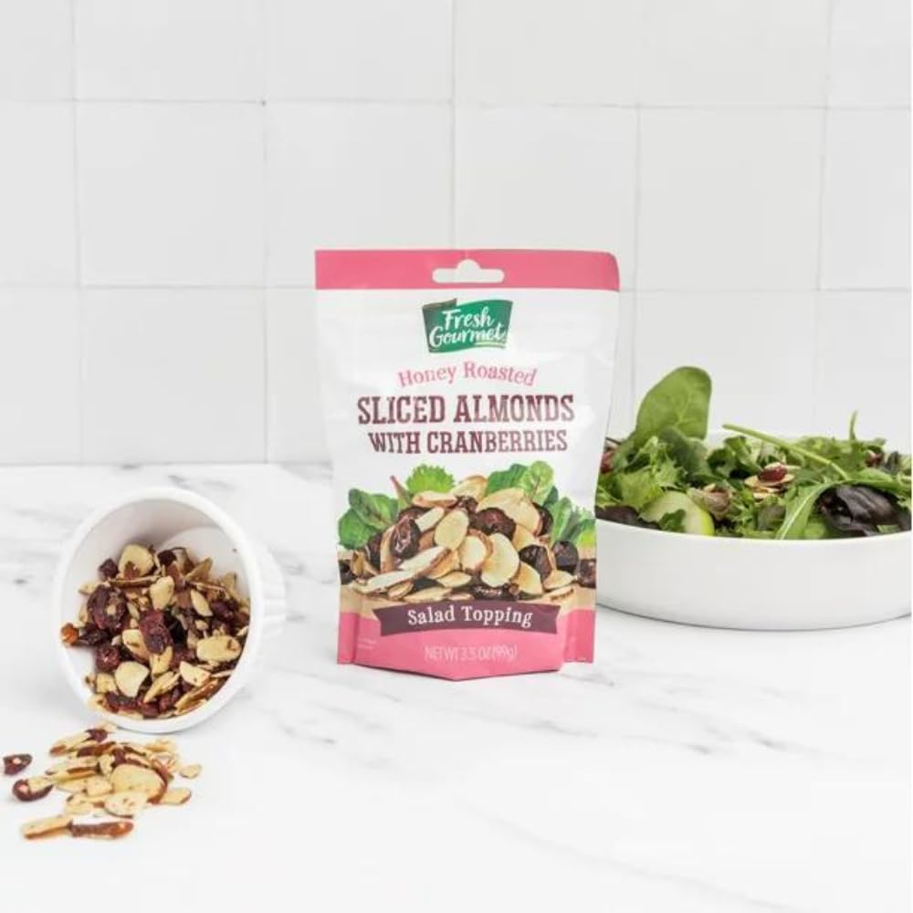 Fresh Gourmet Honey Roasted Sliced Almonds & Cranberries 3.5 Ounce (Pack Of 6)
