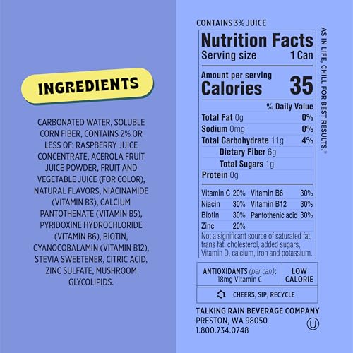 Popwell Blackberry Lime Prebiotic Soda, 12 Fl Oz Cans, 6g Fiber, 1g Sugar, Pack of 12