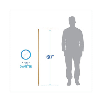 Boardwalk 137 Heavy-Duty Threaded End Lacquered Hardwood Broom Handle, 1 1/8-Inch Dia. X 60 Long