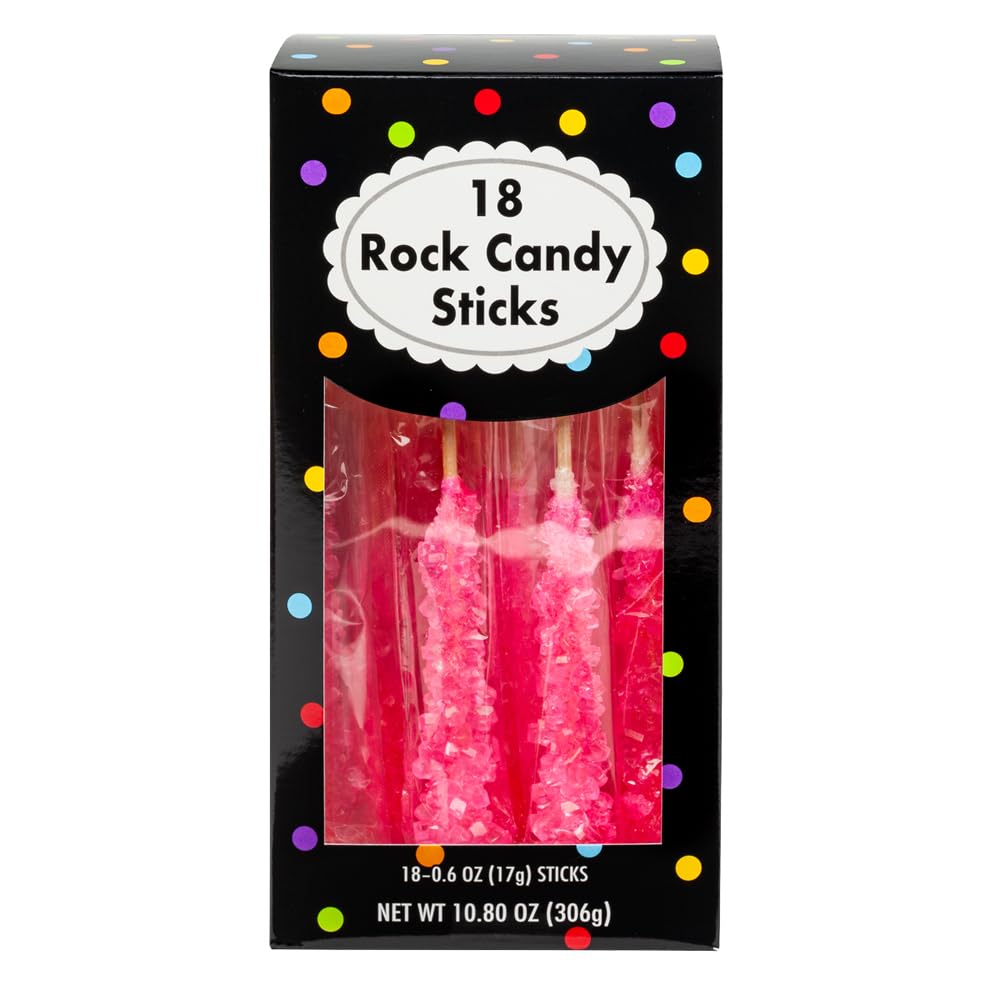 Amuse Mints Rock Candy Sticks - 18 PC Box - Bright Pink - Colorful Hard Candy for Parties & Gifting
