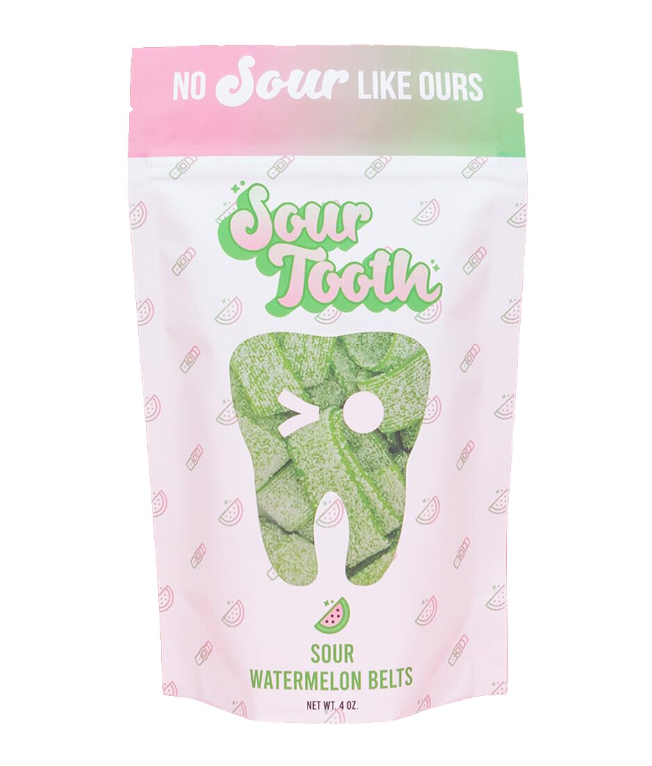 Sour Tooth Sour Gummy Belts Candy 4 Ounce (Watermelon, 6 Pack)