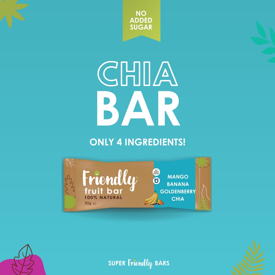 Friendly Fruit Bar | Banana, Mango, Goldenberry, and Chia | (12 pack);1.05 ounces | Healthy Natural Snack, Energetic, Plant Base
