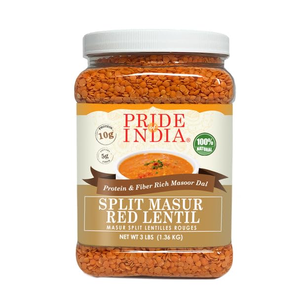 Pride Of India - Pack Of 6 - Indian Split Masur Red Lentils - Protein & Fiber Rich Masoor Dal, 3 Pound Jar