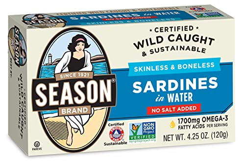 Season Skinless and Boneless Sardines in Water 4.25 Ounce (Pack of 6)