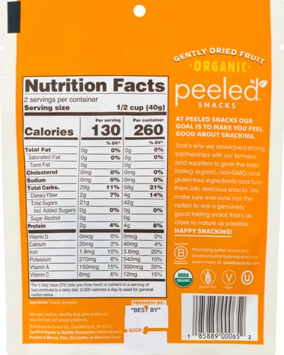 Peeled Snacks Organic Dried Fruit - Healthy, Vegan Snacks For On-The-Go Lunch And More Mango 2.8 Oz (Pack Of 1)