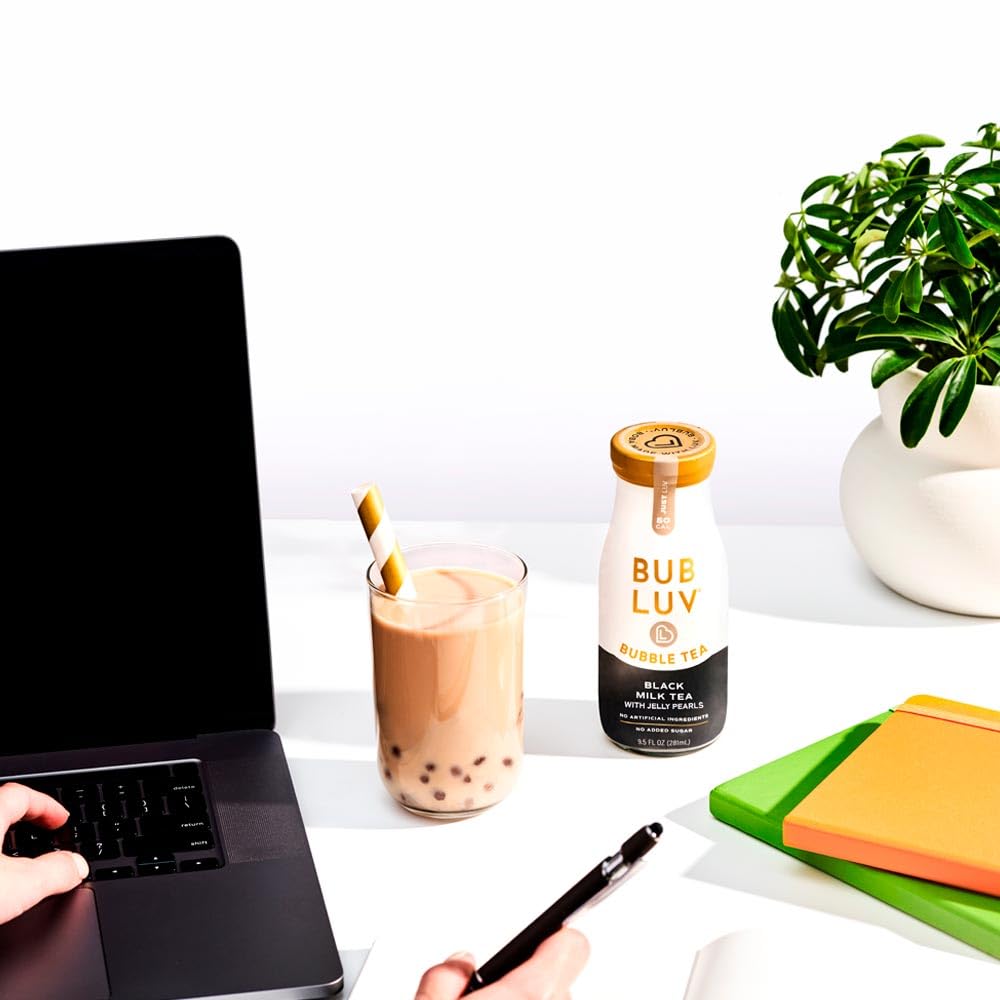 Bubluv Low Sugar Bubble Tea - Black Milk Tea With Low-Carb Jelly Pearls - Ready-To-Drink Zero Sugar Boba Tea In A Glass Bottle,