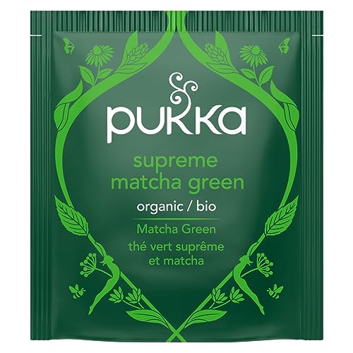Pukka Supreme Matcha Green Organic Herbal Tea - Energizing Infusion, 4 Pack, Caffeine Free, 80 Total Bags