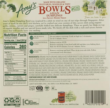 Amys Frozen Bowls, Asian Dumplings In a Savory Hoisin Sauce, Vegan, 8.5 oz.